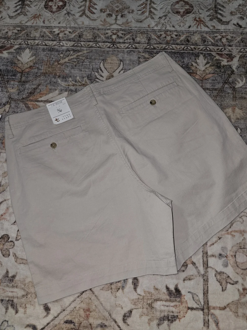 True Craft Beige Cotton Flat-Front Bermuda Shorts